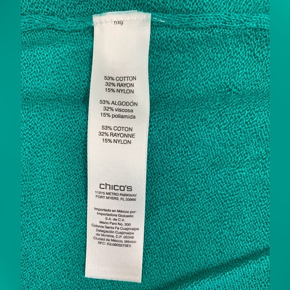 Chico’s Teal Ruffled Open Front Cardigan - sz 2 (L) - Picture 9 of 12